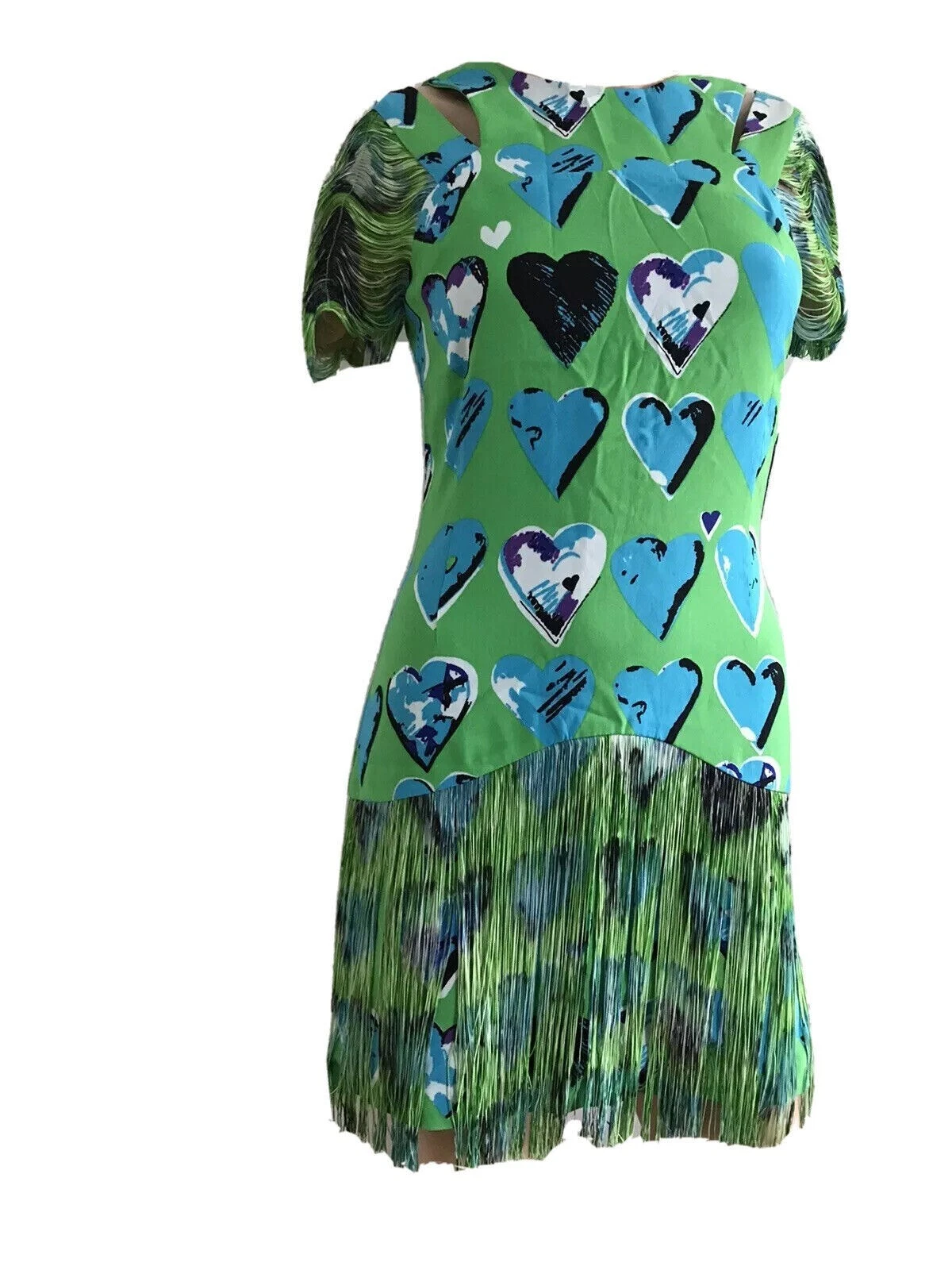 ABITO DA 20 VERSACE H&M HEART FLAPPER FRANGE ART DECO UK 8 EU 34 US 4 PICCOLO NUOVO CON ETICHETTE