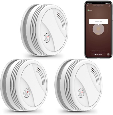 3 Pack Smart Home Rauchmelder, WiFi-Feuermelder mit App-Benachrichtigung