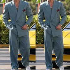 2Pcs Oversize Casual Men Suits Peak Lapel Double Breasted Tuxedos Wedding Blazer