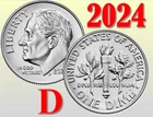 💰  2024 D Roosevelt Dime - 10 Cent - UNC - 1 coin