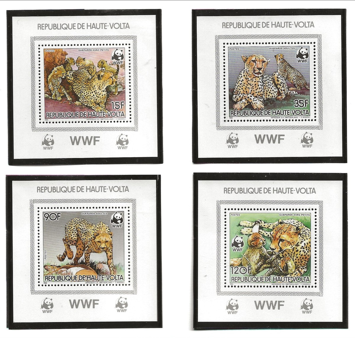 Burkina Faso Sc 654-7 NH SET+S/S of 1984 - ANIMALS- Cheetah - WWF