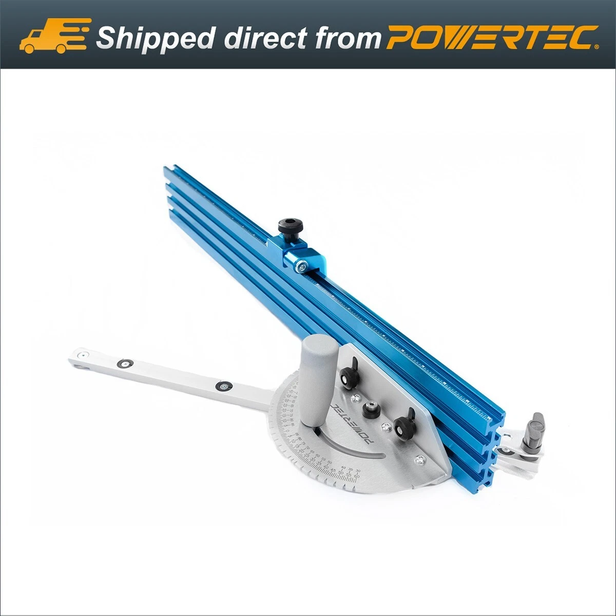 POWERTEC 24x3 inch TableSaw Precision Miter Gauge System 27 Angle Stops 71391