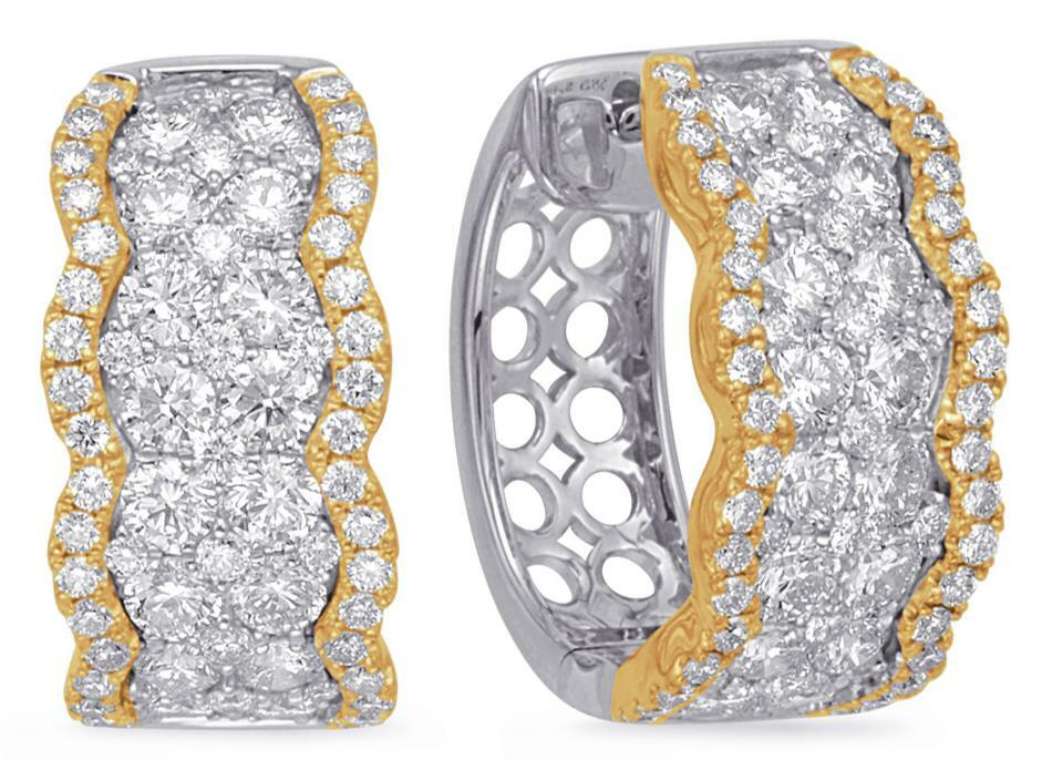 FILA AMPI ORECCHINI PENDENTI A CERCHIO HUGGIE AUREOLA ORO 14KT 2 TONI DIAMANTE 2 42CT DIAMANTI