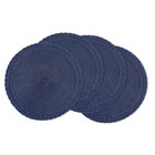 Round Placemats Set of 4 Boho Braided Border 15 inch Circle 4 pieces Navy