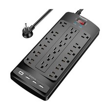 18 Outlets Surge Protector Power Strip - 6 Feet Flat Plug Heavy Duty Extensio...