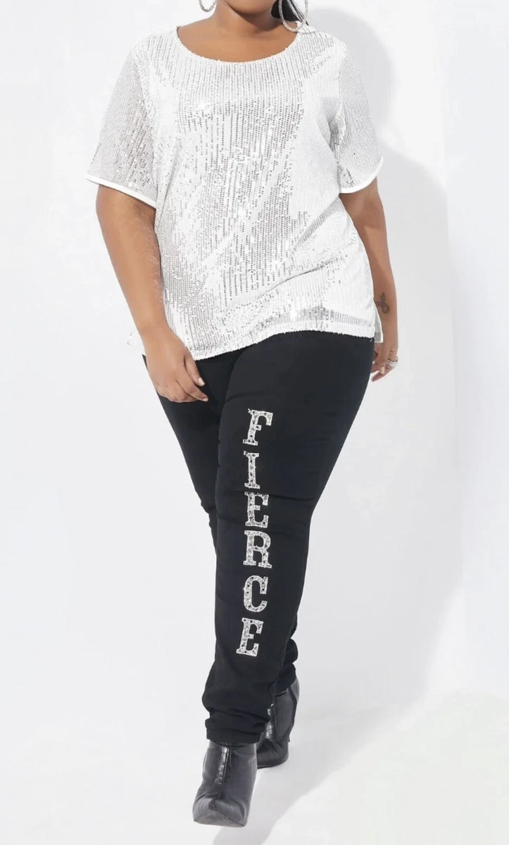 NWT Ashley Stewart FIERCE Embellished Black Skinny Jeans Size 22