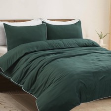 LINEN HOME King Size Duvet Cover Sets with Piping finish, King, Bottle Green 