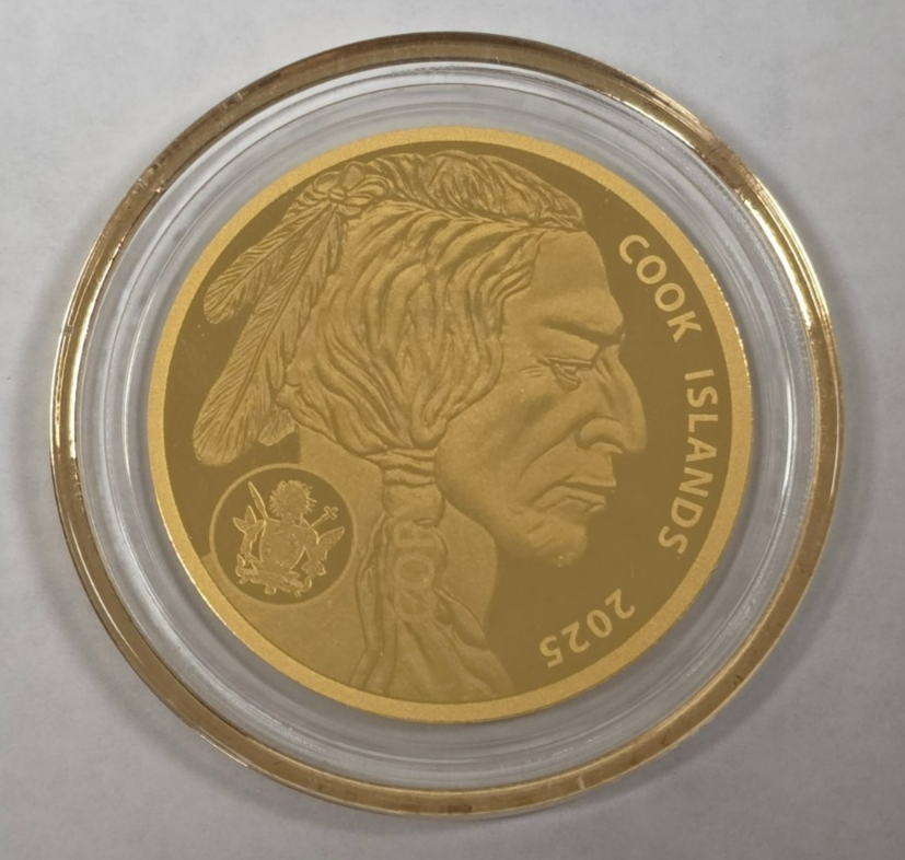 2025 Pure 9999 Gold Buffalo Indian Head $5 Coin Cook Islands 1/10g