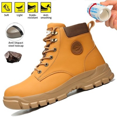 Men's steel toe boot Leather Work Boots Non-slip Safety