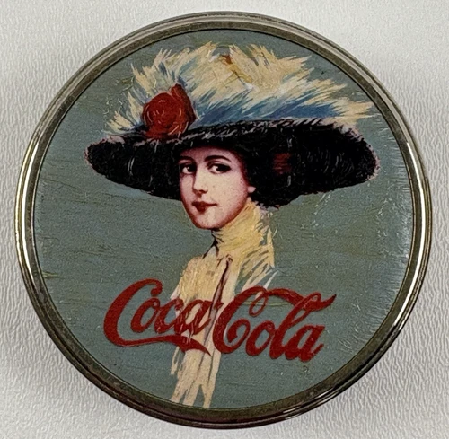 Coca Cola Coke Metal Jewelry Trinket Round Box Tin Malibu Jewelry Corp VTG 1990