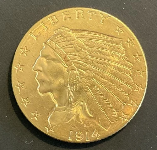 1914 D US $2.50 Gold Indian Coin .  UNC , BEAUTIFUL COIN.