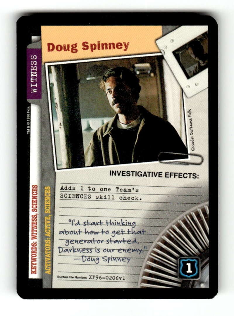 1996 X-files Card Game Doug Spinney , Darkness Falls titus