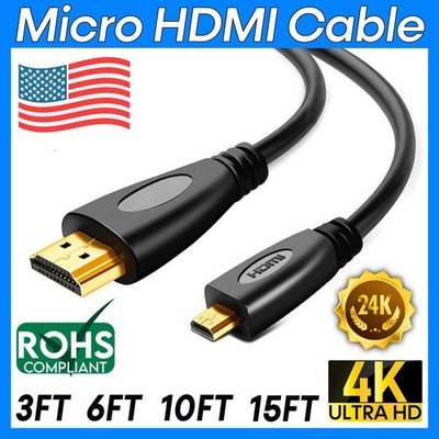 Micro HDMI Cable HDMI Cord ARC 1080P Tablet Camera GoPro Laptop HDTV Projector