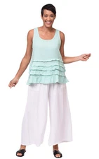 Tulip Clothing Cara Tank Womens Ruffle Cotton Gauze Tank Top in Aqua