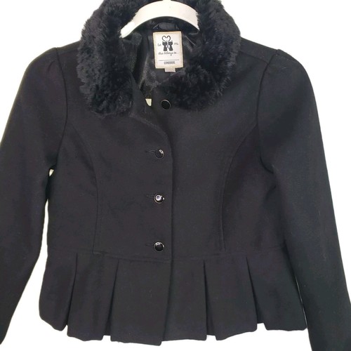 Gymboree City Kitty Pleats Black Faux Fur Collar Button Down Jacket Large 10/12 - Picture 2 of 8