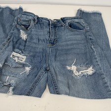 Cello Jeans High Rise Light Blue Denim Wash Heavy Distressing Raw Hem Size 5