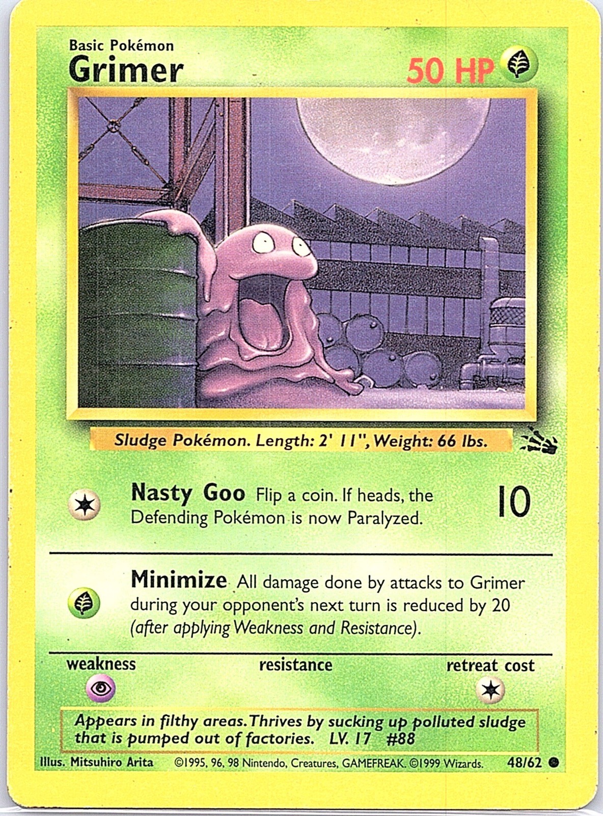 Grimer 48/62 Common Fossil Pokemon Unlimited Heavily Played