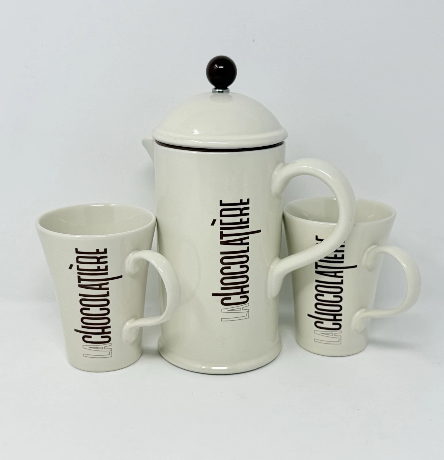 La Chocolatiere French Press Hot Chocolate Pot Coffee Maker Off White With Mugs