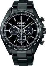 Seiko Selection SBPY169 Chronograph Solar Analog Total Black Dial Watch Men NEW