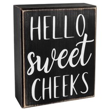Hello Sweet Cheeks Sign Bathroom Decor Modern Farmhouse Home Accent Rustic Black
