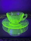 Vintage Anchor Hocking Ballerina Cameo Green Depression Cup & Saucer set