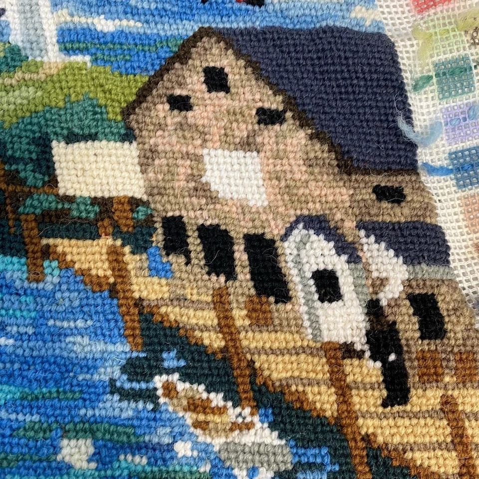 COMPLETE Vtg 1995 Dimensions Needlepoint PEACEFUL HARBOR 2433 Seaside Boat Dock - Image 4 of 4