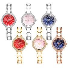 Women Floral Arabic Numerals Elegant Dial Quartz Watch Dress Analog Wristwatch