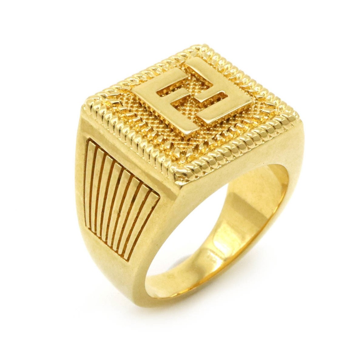 FENDI FF Guilloche Ring Wide GP #S S Size Japanese Approx