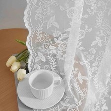 FINECITY White Lace Curtains 54 Inch 52"W x 54"L Pack of 2 ,