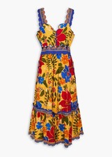 NWT Farm Rio Cutout Floral Print Linen Blend Midi Dress Size Large $285