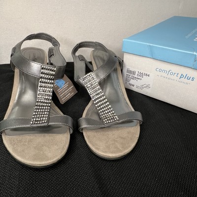 Comfort Plus Predictions Womens 10W Swanky Pewter Embellished Wedge Sandal NIB