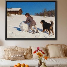 Winter Dog Bernese Mountain Dog Oil Painting Canvas Rustic Wall Art Decor