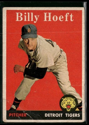 1958 Topps #13b Billy Hoeft : Name in White Letters, Yellow Triangle by Foot PR