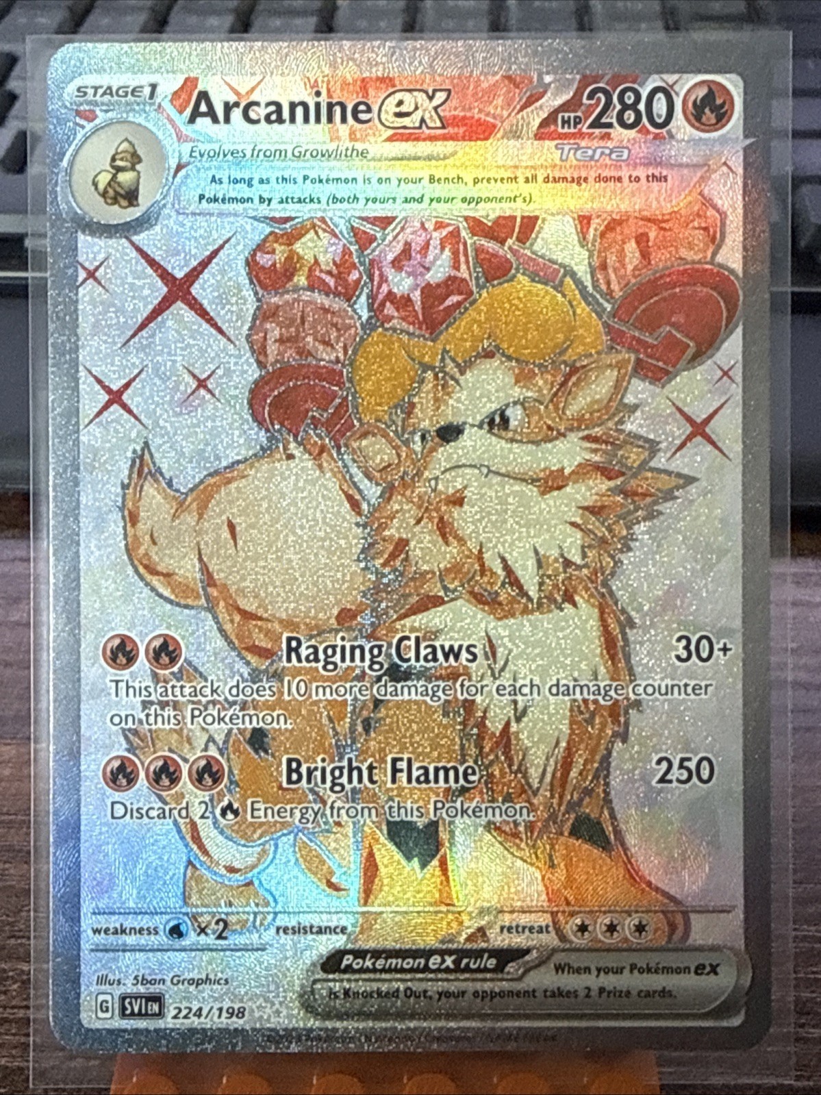 Pokemon Arcanine ex 224/198 Ultra Rare Scarlet & Violet Pokemon Holo Near Mint