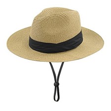 Girls Panama Wide-Brim Floppy Straw Sun-Hat Roll up Foldable Fedora Hat Summer