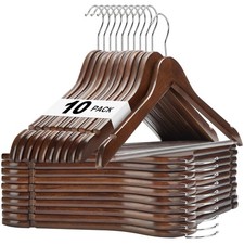 Walnut Wooden Hangers 10 Pack - Heavy Duty Non-Slip Clothes Hangers