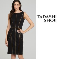 NEW Tadashi Shoji Black Dress with Gold Detailing Size Medium