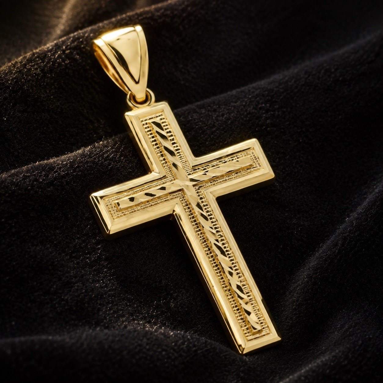 10K Solid Yellow Gold Diamond Cut Cross Pendant Large Men’s Fine Jewelry
