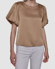 Karl Lagerfeld Paris Women's Brown Grommet Puff-Sleeve Top Size M