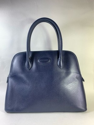 Jaeger Navy Blue Large Leather Zip Top Classic Tote Bag Blue Classic Lining