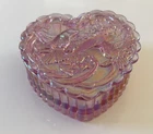 Fenton Pink Carnival Glass Heart Hummingbirds Trinket Jewelry Box USA