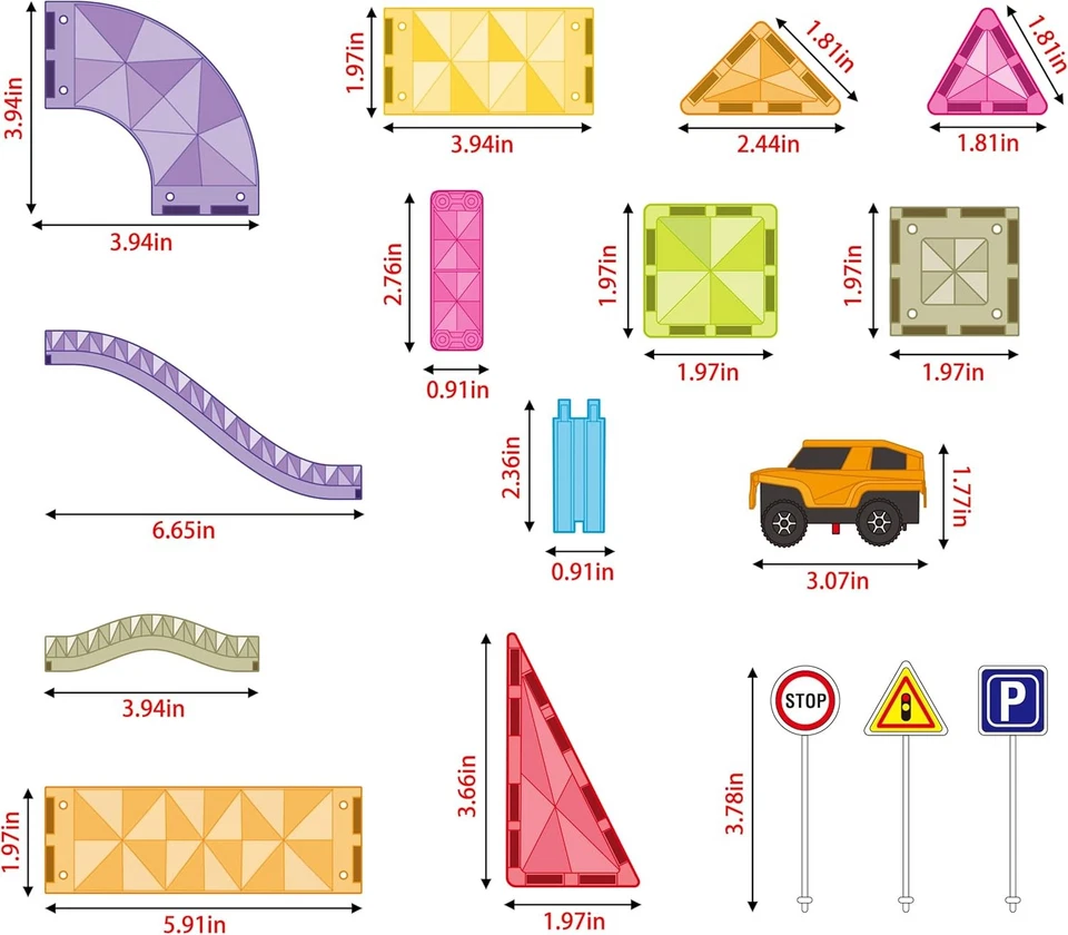 PICASSO-TILES 60PCS Race Track Magnetic Tiles 2 Cars STEM Educational Toy New - Image 3 of 4