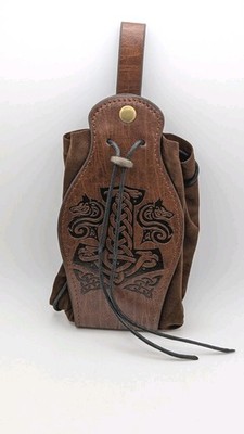 Viking Leather Belt Pouch Thors Hammer Mjolnir LARP Renaissance Faire Dice Bag 