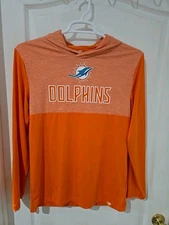 Miami Dolphins Orange Long Sleeve Hoodie Tshirt. Fanatics Medium 