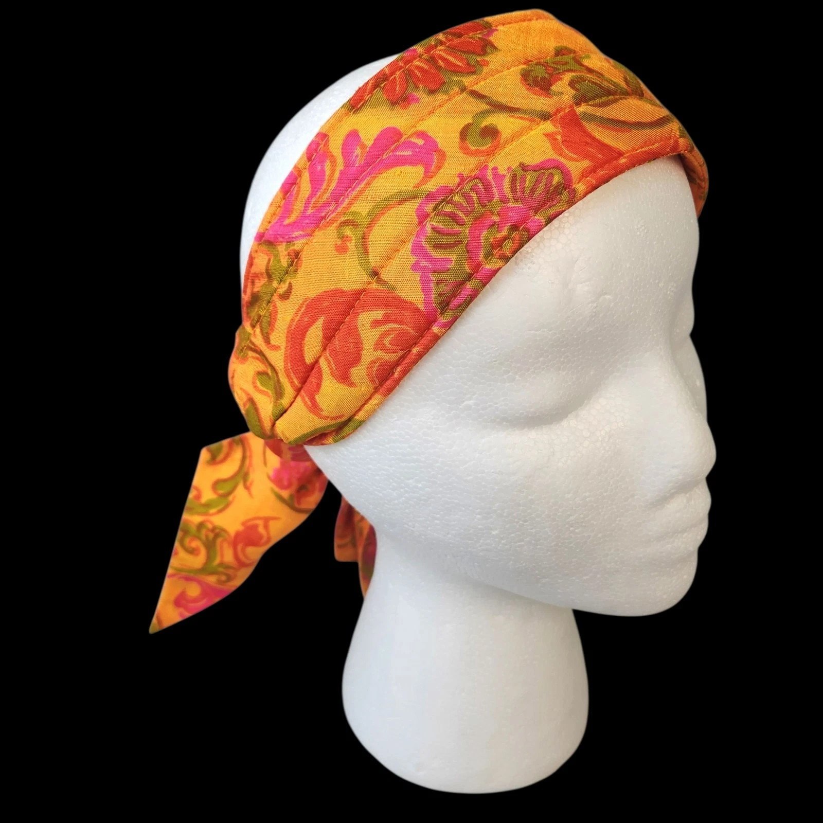 VTG 100% Pure Silk Quilted Head Scarf Orange Star of Siam Thailand Hand Woven