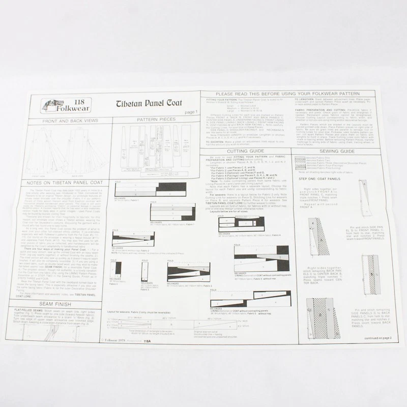 Folkwear 118 Panel Tibetano Abrigo Patrón Vintage Étnico Disfraz Sin Cortar Talla 6-18 Foto 4 de 4