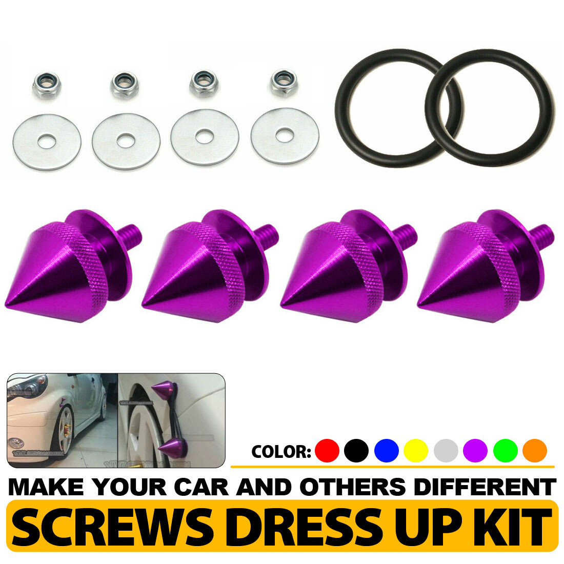 Black JDM Spike Quick Release Fasteners For Bumpers Trunk Fender