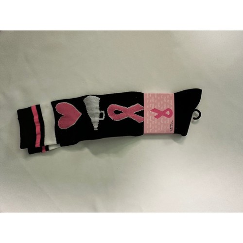 Breast Cancer Awareness Socks Cheerleader Heart Ribbon Black Pink Size 9-11 - Picture 11 of 11