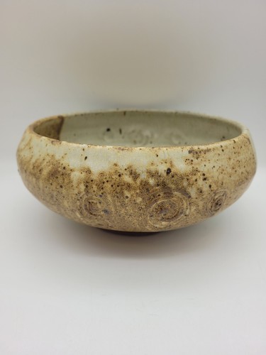 Studio Art Pottery Console Bowl Two Tone Brown Speckled Embossed Swirl Design - Foto 9 di 17