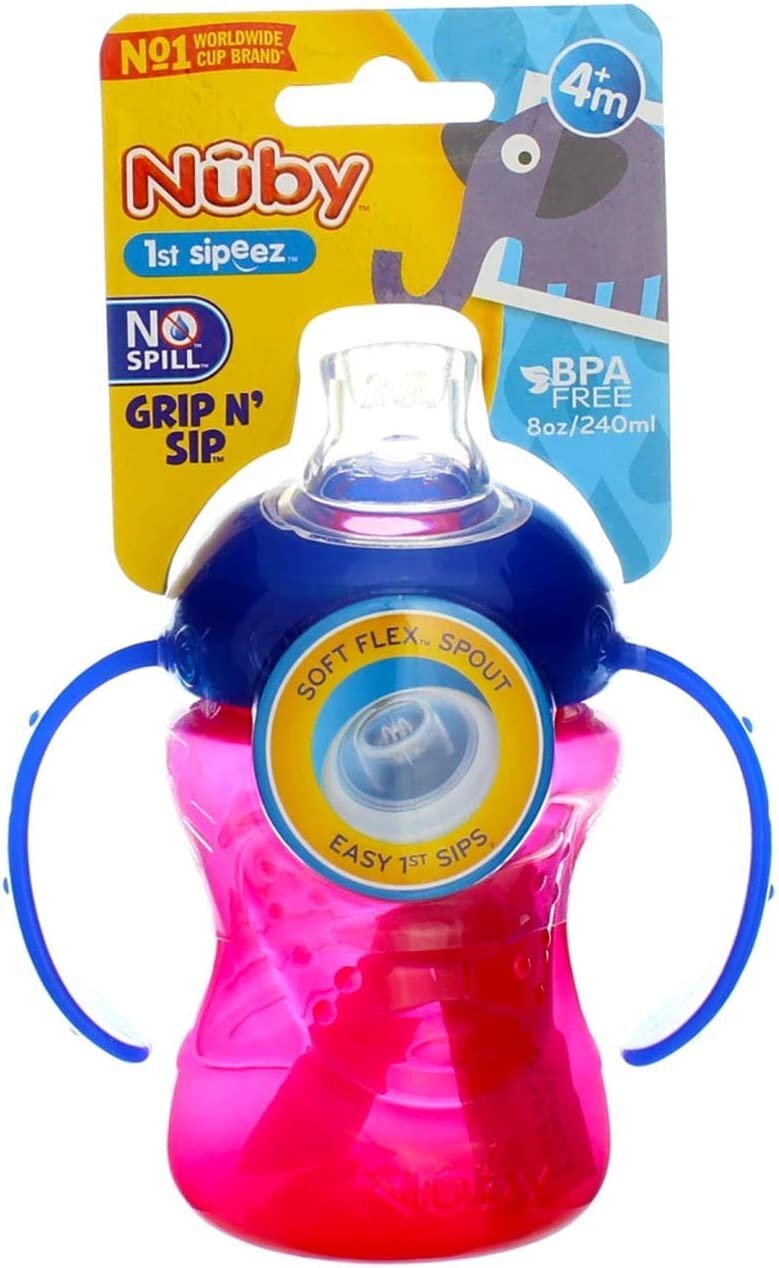 Nuby No-Spill Grip N' Sip Pink Soft Spout Sippy Cup, 8 fl oz 